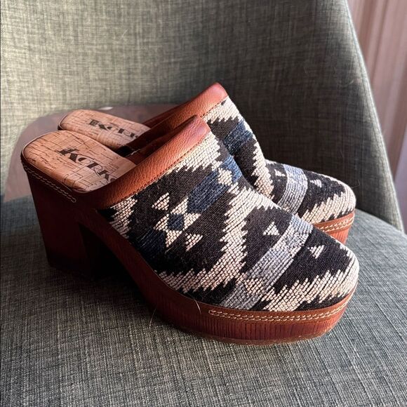 Korks Kork Ease Lori Slip On Fabric Aztec Clog Mule Block Heel Platform Women 7 - Picture 12 of 14
